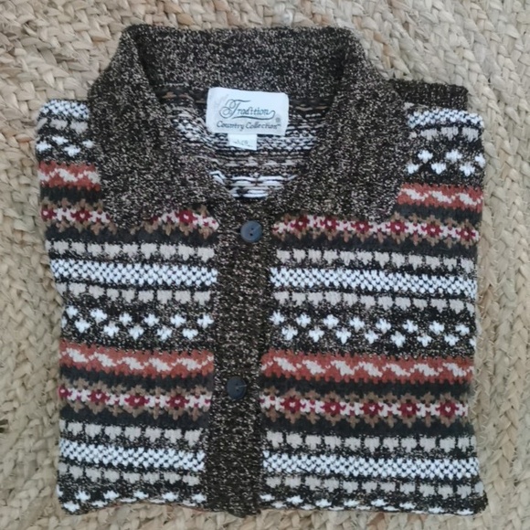Vintage Tradition fair isle nordic cozycore pattern cardigan. Size L 14/16 - Picture 8 of 8
